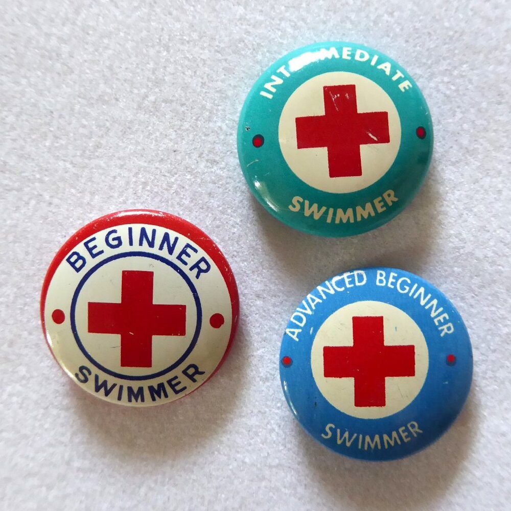 VINTAGE AMERICAN RED CROSS SWIMMING SWIMMER BADGES PIN BUTTON AWARD LOT OF 3